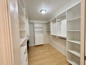 Walk in closet featuring light wood finished floors