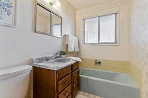 Bathroom with a garden tub and vanity