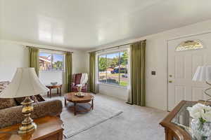 Living room with carpet floors