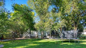 View of yard featuring a trampoline