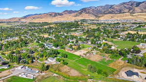 Aerial overview of property's location featuring mountains