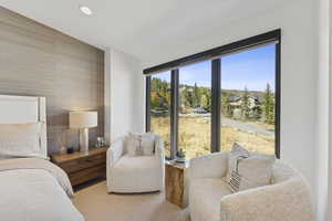 Bedroom with recessed lighting and carpet flooring
