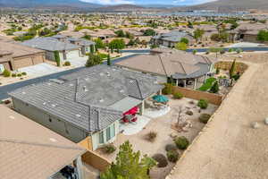 Aerial view of residential area with a mountain backdrop