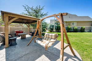 View of patio / terrace with an outdoor living space and a gazebo