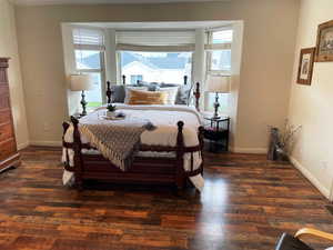 Primary Bedroom featuring  bay window and dark LVP floors