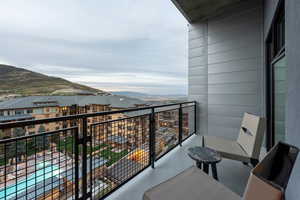 Balcony with a mountain view