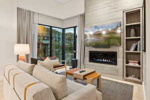 Living area featuring a fireplace