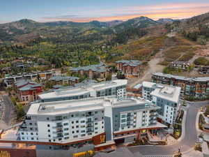 Aerial view at dusk of a mountain view