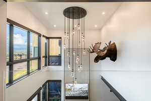 Detailed view of recessed lighting and a dry bar