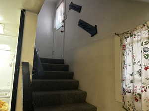 View of stairway from outside to basement apartment