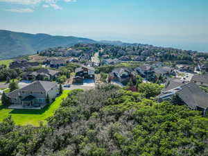 Aerial perspective of suburban area featuring mountains