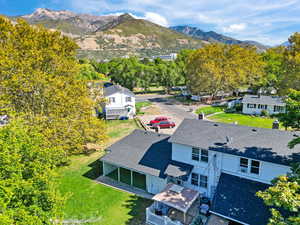 Aerial view of a mountain backdrop