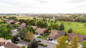 Aerial perspective of suburban area