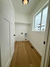 Laundry area right next to mud bench