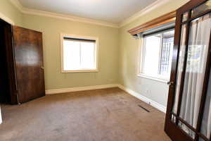 Spare room with carpet and ornamental molding