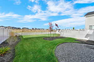 Fenced backyard with a residential view