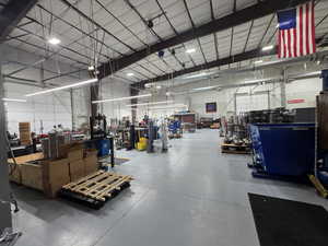 Garage featuring a workshop area