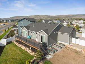 Aerial perspective of suburban area with mountains