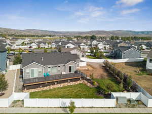 Aerial view of residential area with a mountain backdrop