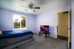 Bedroom featuring carpet floors and ceiling fan