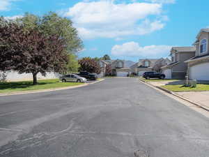 View of asphalt street with curbs and a residential view