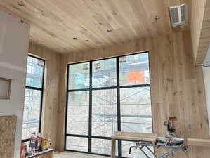 Construction update: Detailed view of wooden walls and wooden ceiling