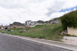 View of asphalt road featuring curbs and a residential view