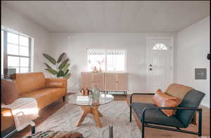 Living room with wood finished floors
