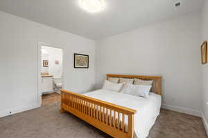 Bedroom featuring carpet and connected bathroom