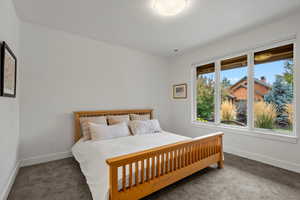 Bedroom with carpet flooring and baseboards