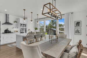 Dining room featuring light wood-style floors and recessed lighting