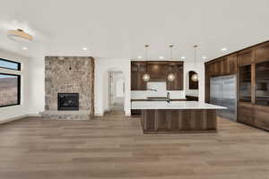 Kitchen featuring maple cabinetry and Viking appliances.