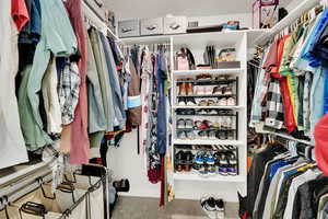 Spacious closet featuring carpet flooring