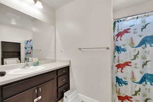 Bathroom with vanity and a shower with curtain