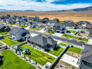 Drone / aerial view of a mountain backdrop