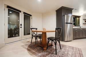 Dining space featuring elevator