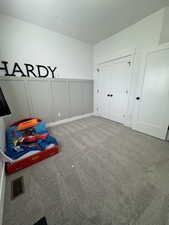 Recreation room featuring carpet floors