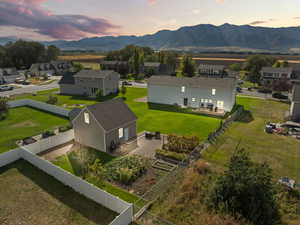 Aerial perspective of suburban area with mountains