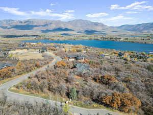 Aerial view of a water and mountain view