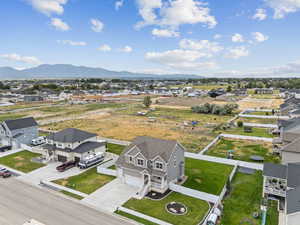 Aerial perspective of suburban area featuring mountains
