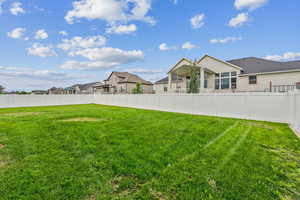 Fenced backyard with a residential view