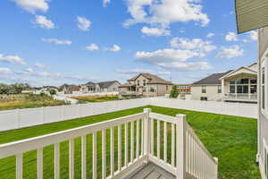 Wooden terrace featuring a residential view and a fenced backyard