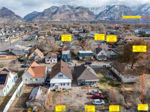 Aerial perspective of suburban area with mountains