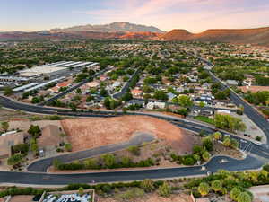 Aerial view of residential area with mountains