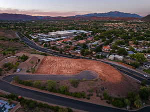 Aerial view at dusk of a mountain view and a residential view