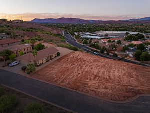 Aerial view of residential area featuring mountains