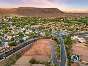 Aerial view at dusk of a mountain view and a residential view