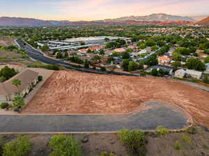 Aerial perspective of suburban area with mountains