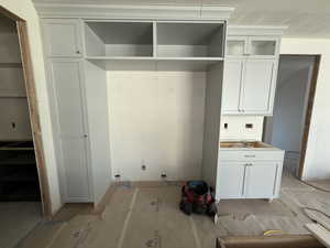 View of kitchen, Fridge location