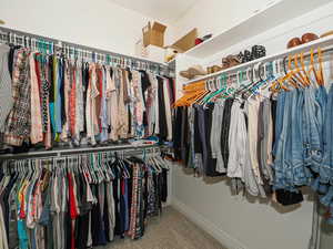 Spacious closet featuring carpet